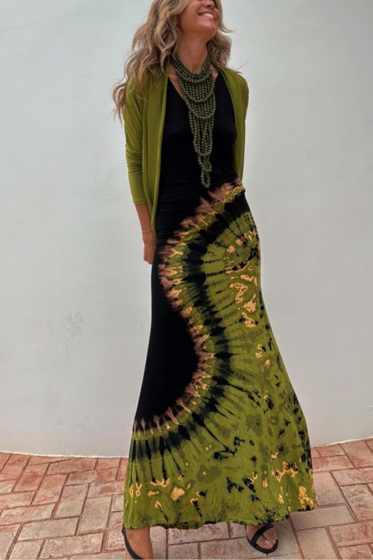 LB | Summer Adventures Tie-dye Print Back Lace-up Stretch Maxi Dress