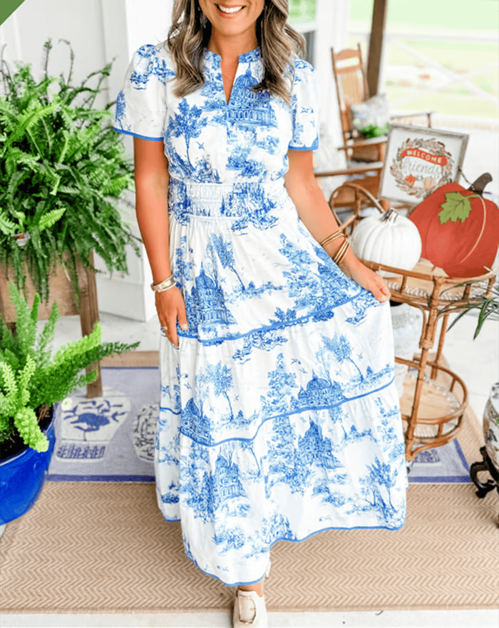 LB | Boho Chic V-Neck Kwiatowa sukienka maxi