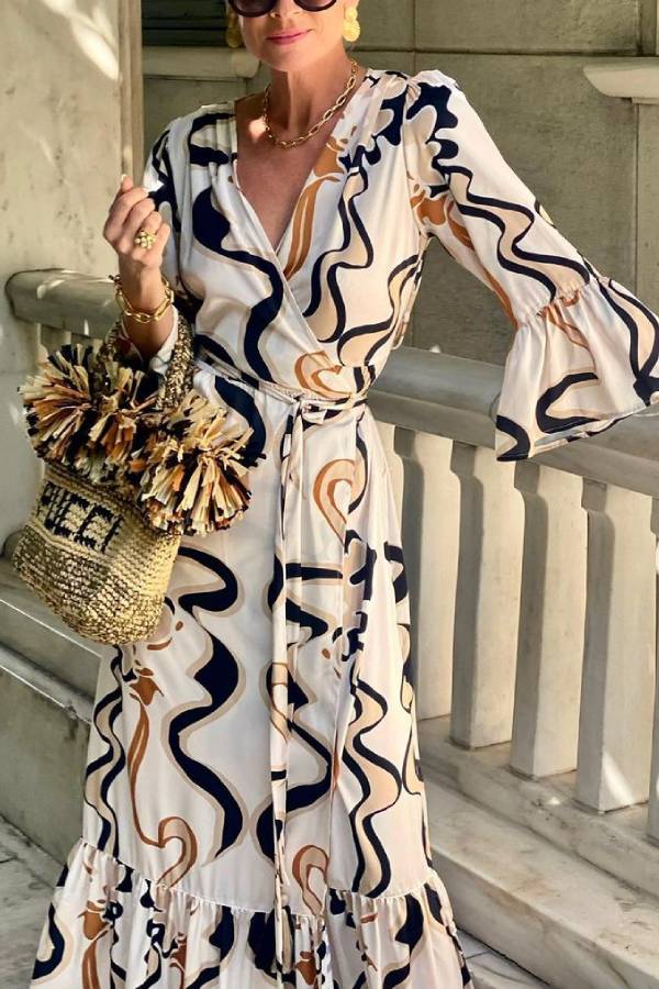 LB | Czarno-biała sukienka maxi tie-dye