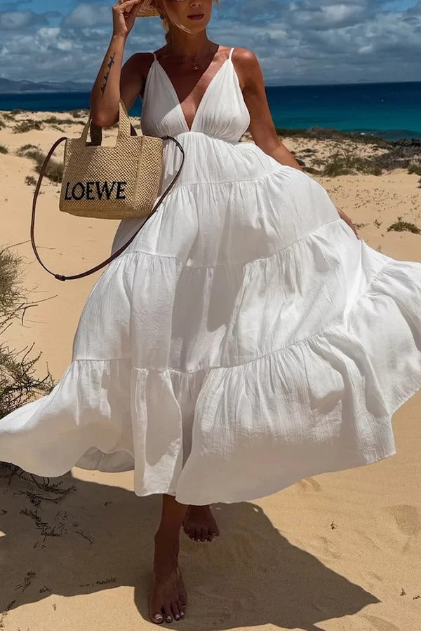 LB | Bohemian Style V-Neck Backless Slip Layered Holiday Maxi Dress