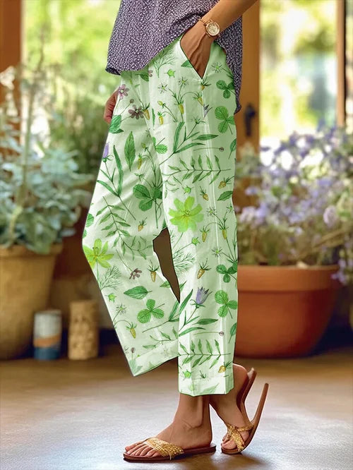 AS | Damskie spodnie w kwiatowy wzór z luźną kieszenią Patchwork Casual Trousers