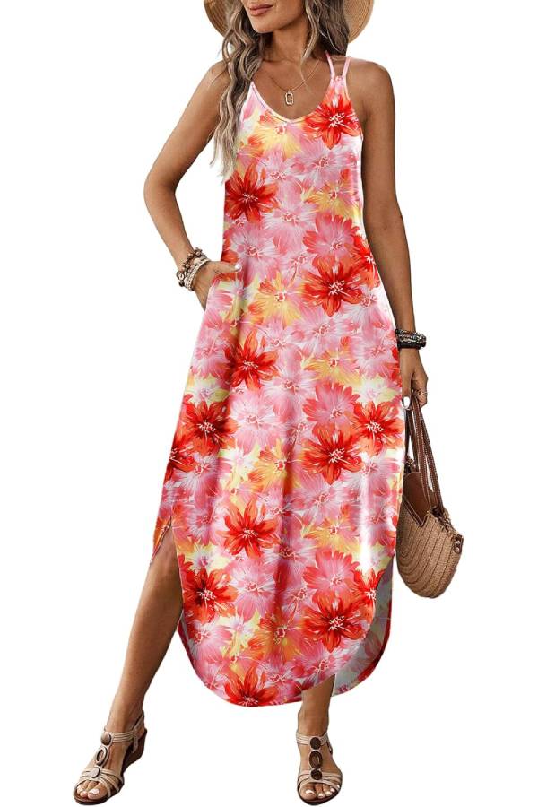 LB | Casual V-neck halter slit bohemian beach resort maxi dress