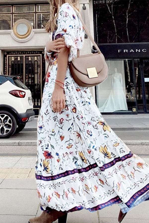 LB | Lavender Flavour Printed Long Sleeve Button A-Line Maxi Dress