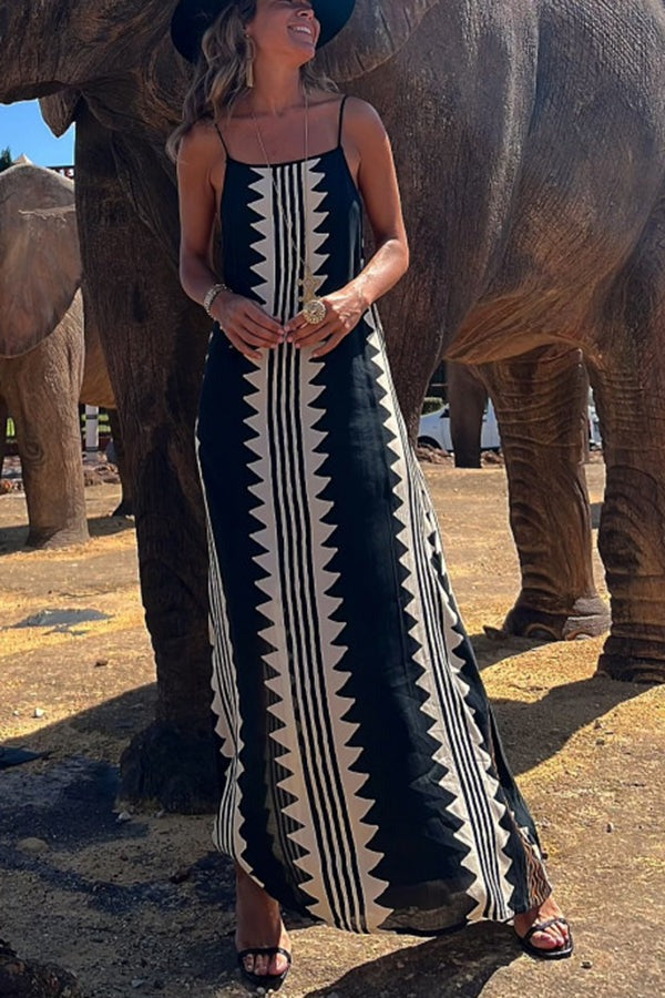 LB | Take A Trip Ethnic Print Backless A-Line Maxi Dress