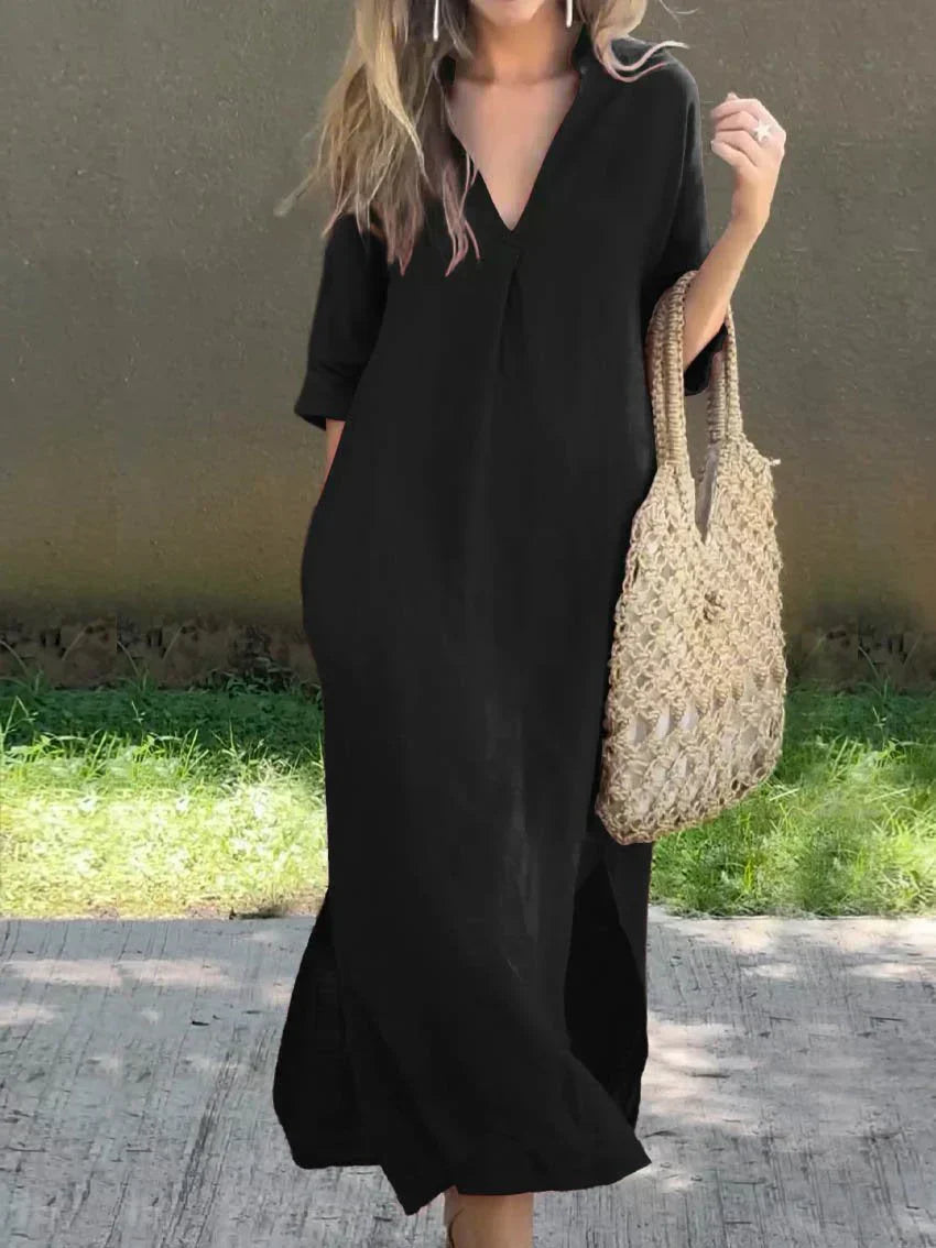 LB | Szykowna letnia sukienka maxi z dekoltem w szpic