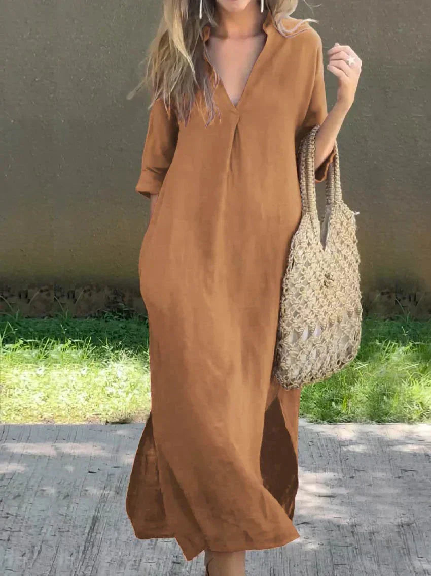 LB | Szykowna letnia sukienka maxi z dekoltem w szpic