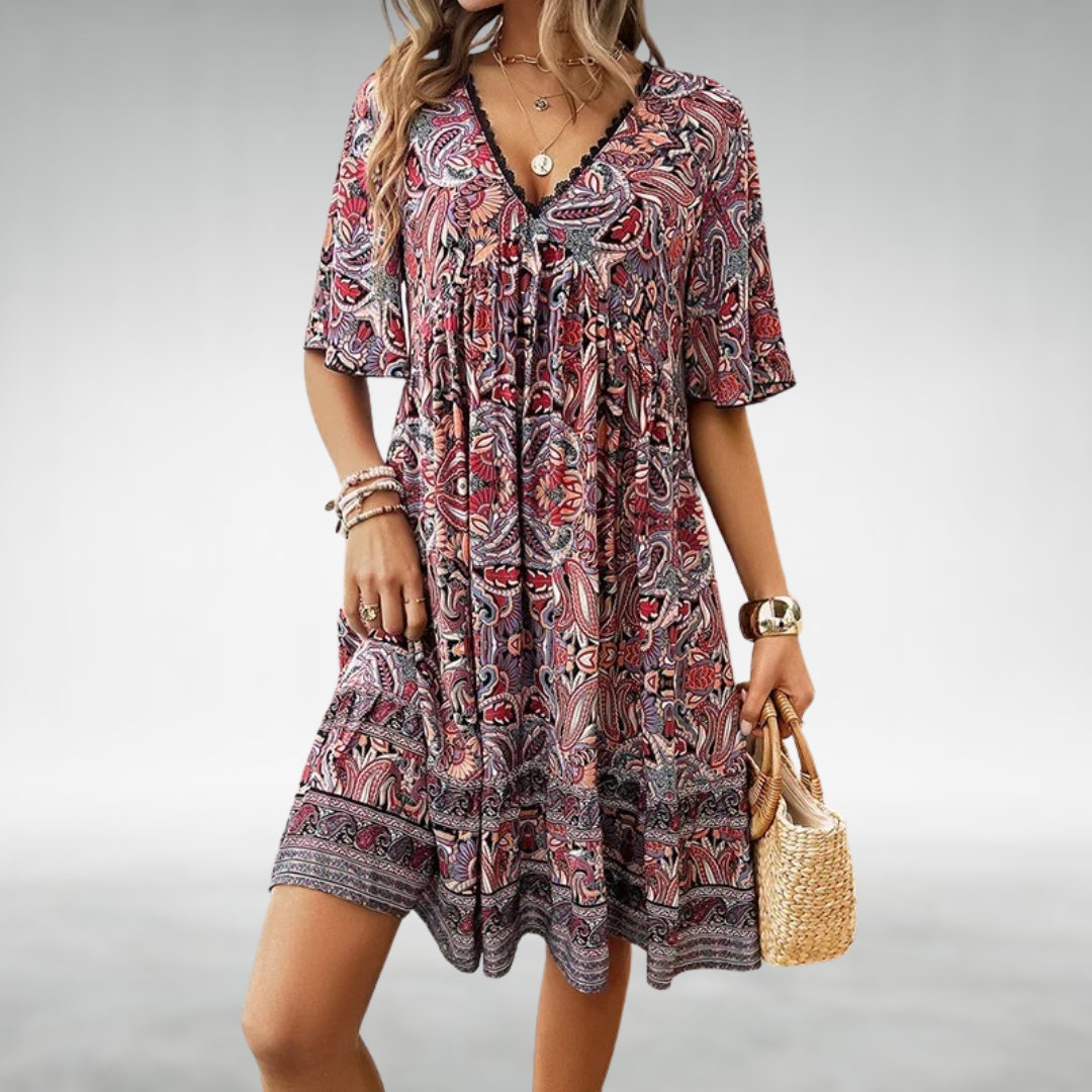 LB | Letnia mini sukienka Boho Paisley Print