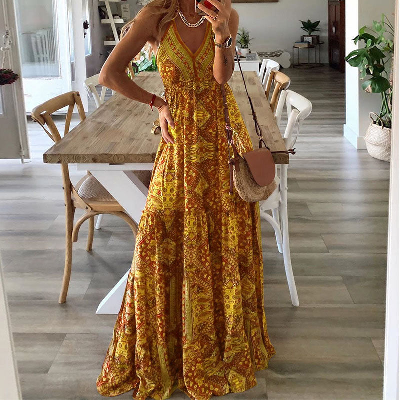 LB | Boho spaghetti strap V-neck maxi dress