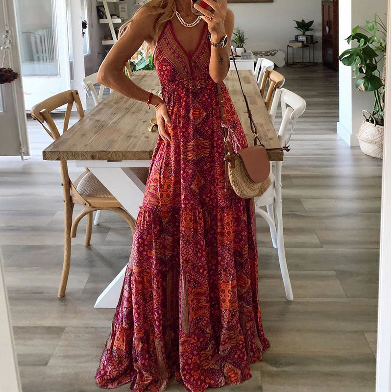 LB | Boho spaghetti strap V-neck maxi dress