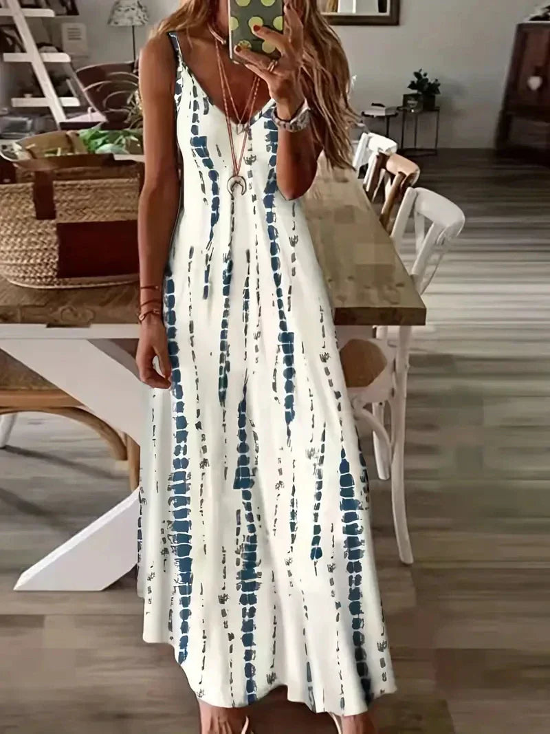 LB | Damska sukienka maxi z dekoltem V w kolorze tie-dye