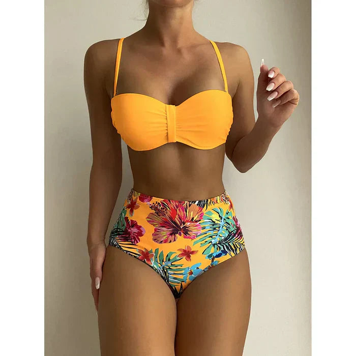 LB | Szykowne bikini z wysoką talią i kwiatowym wzorem