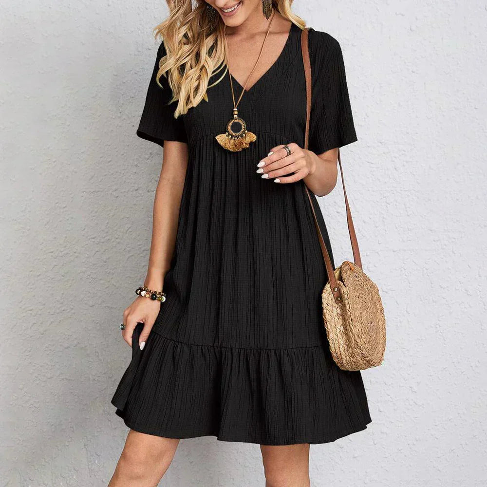 LB | Modna mini sukienka boho z falbaną u dołu