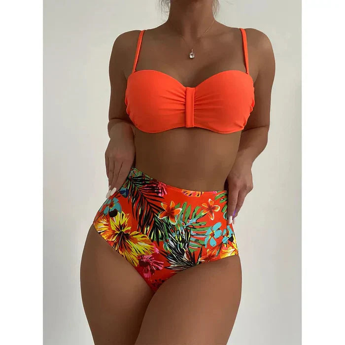 LB | Szykowne bikini z wysoką talią i kwiatowym wzorem