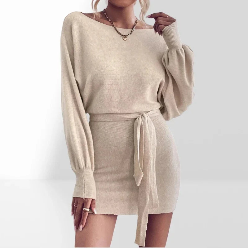 LB | Elegancka sukienka bodycon z długim rękawem damska wełniana mini sukienka