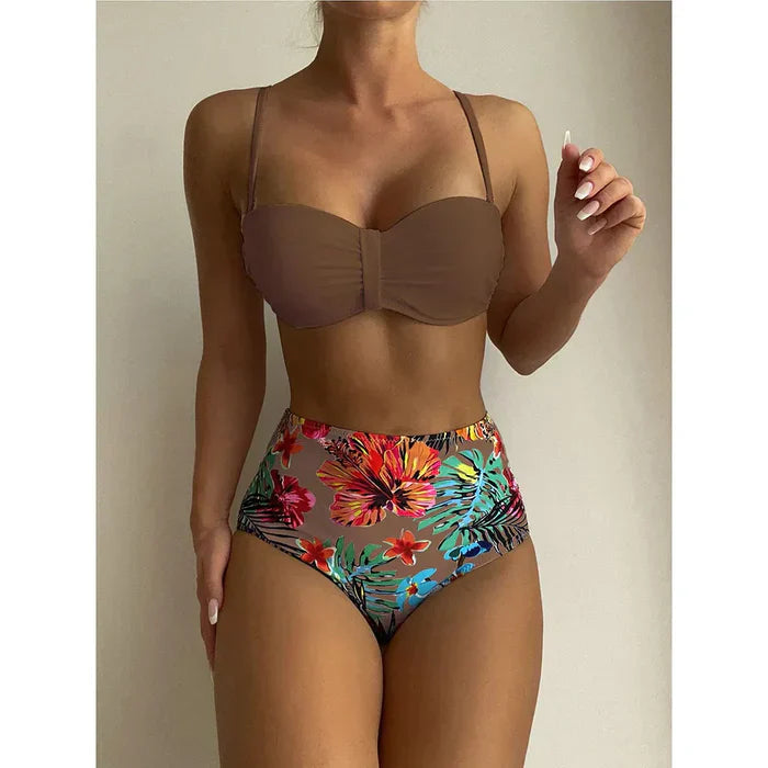 LB | Szykowne bikini z wysoką talią i kwiatowym wzorem