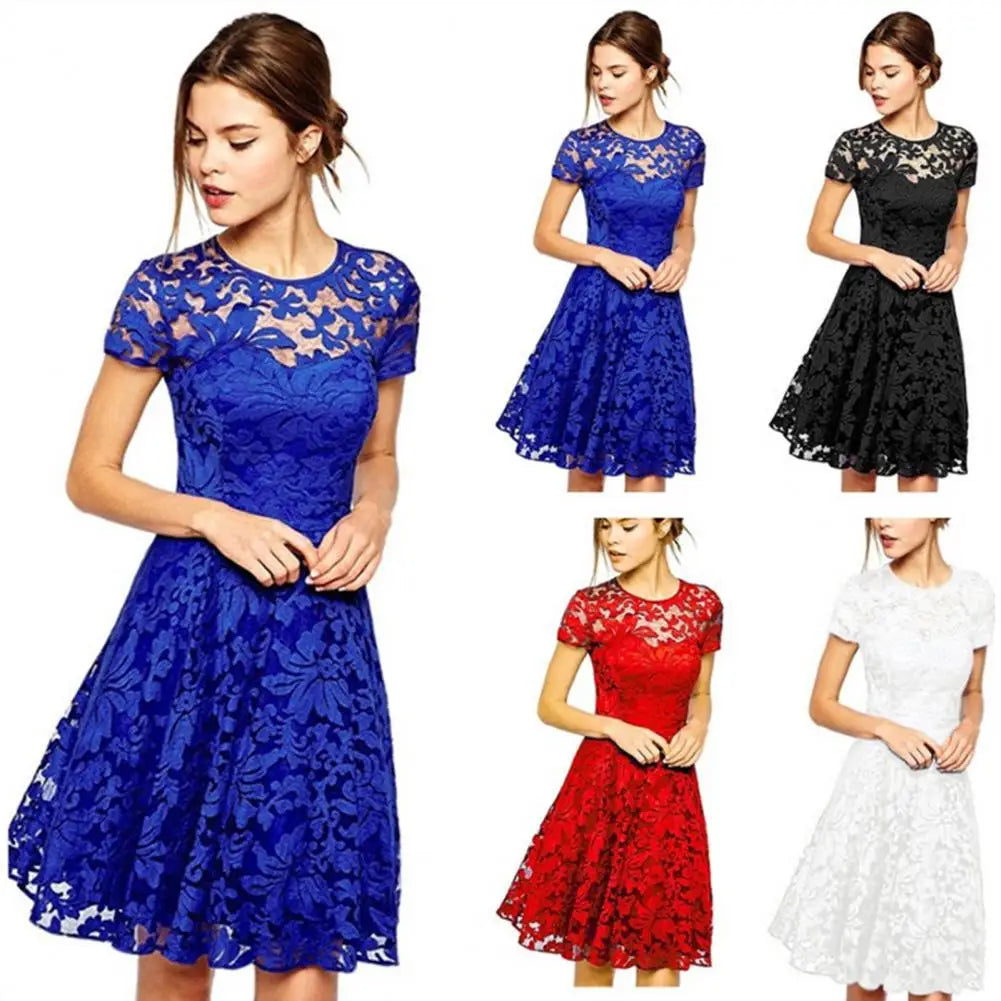 LB | Elegancka letnia mini sukienka plus size z okrągłym dekoltem w kształcie litery A