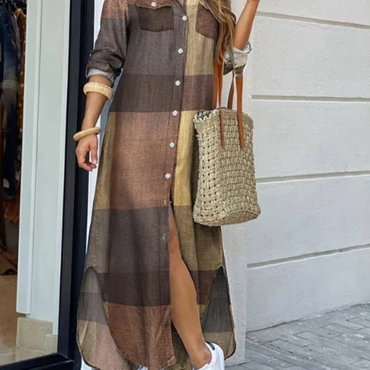 LB | Vintage Leopard Maxi Dress Jesienna sukienka z długim rękawem Oversized Sunday Dress