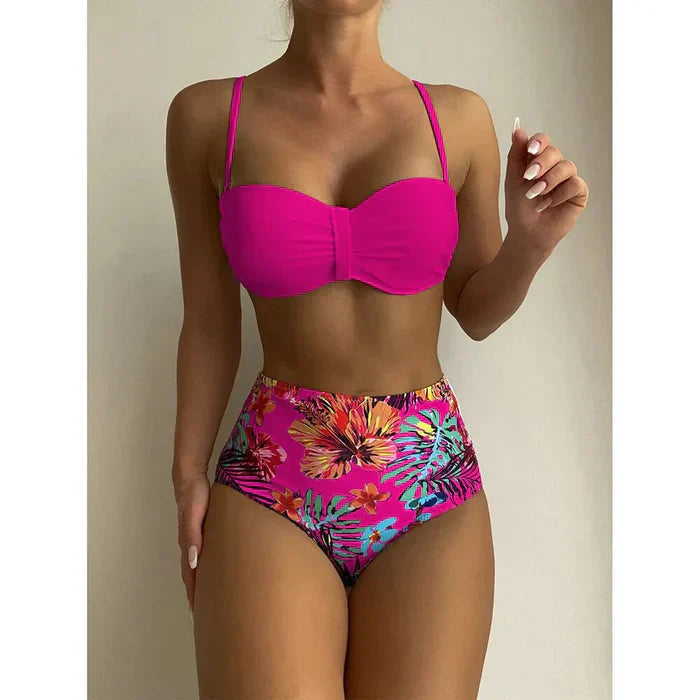 LB | Szykowne bikini z wysoką talią i kwiatowym wzorem
