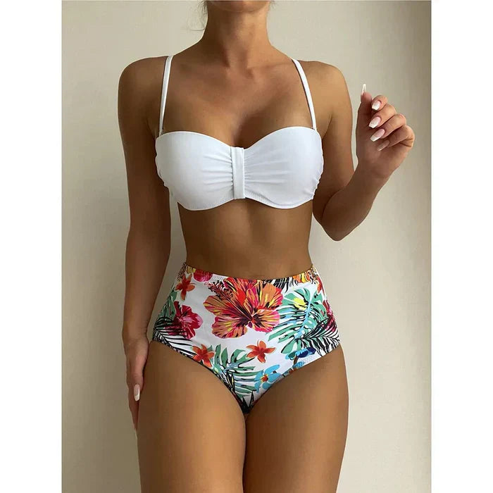 LB | Szykowne bikini z wysoką talią i kwiatowym wzorem