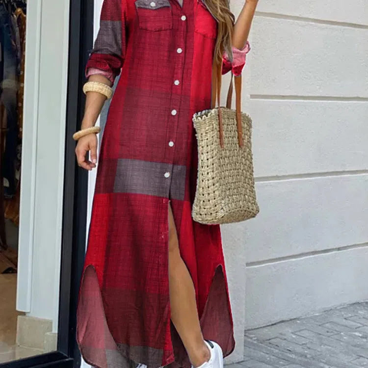 LB | Vintage Leopard Maxi Dress Jesienna sukienka z długim rękawem Oversized Sunday Dress