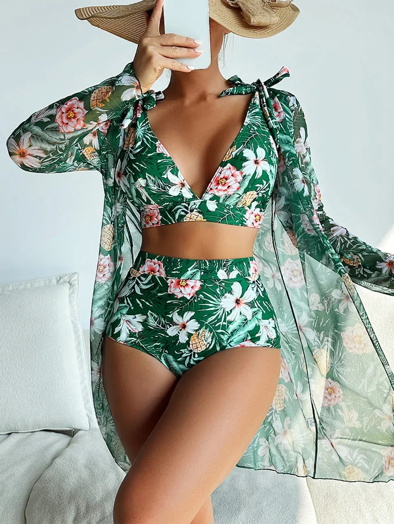 LB | Seksowne bikini z kwiatowym wzorem i nakładką