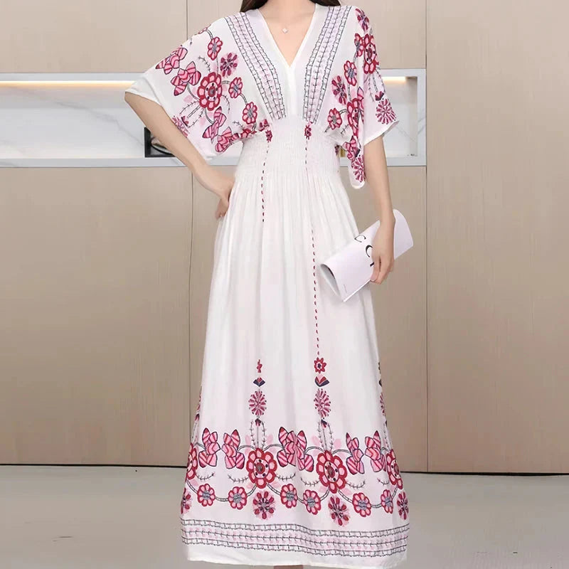 LB | Boho maxi sukienka z kwiatowym nadrukiem i kimonowymi rękawami