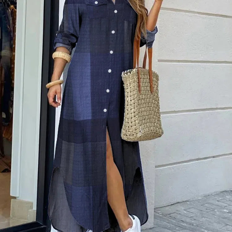 LB | Vintage Leopard Maxi Dress Jesienna sukienka z długim rękawem Oversized Sunday Dress