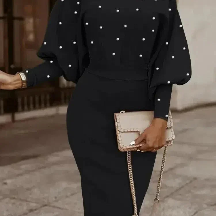 LB | Elegancka sukienka bodycon z długim rękawem damska wełniana mini sukienka