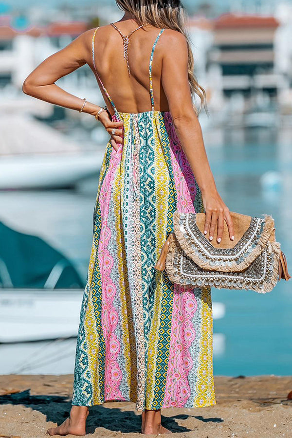 LB | Beach Walk Colorblock Paisley Printed Cami Maxi Dress