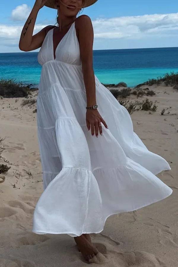 LB | Bohemian Style V-Neck Backless Slip Layered Holiday Maxi Dress