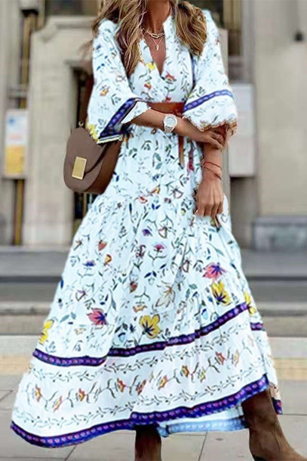 LB | Lavender Flavour Printed Long Sleeve Button A-Line Maxi Dress