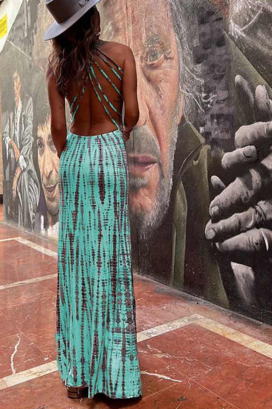 LB | Modern Day Tie-dye Print Back Lace-up Stretch Maxi Dress
