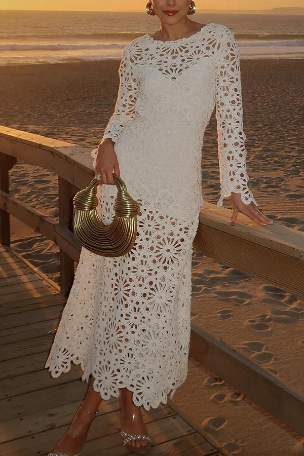 LB | Forever Sunsets Crochet Back Lace-up Coverup Maxi Dress