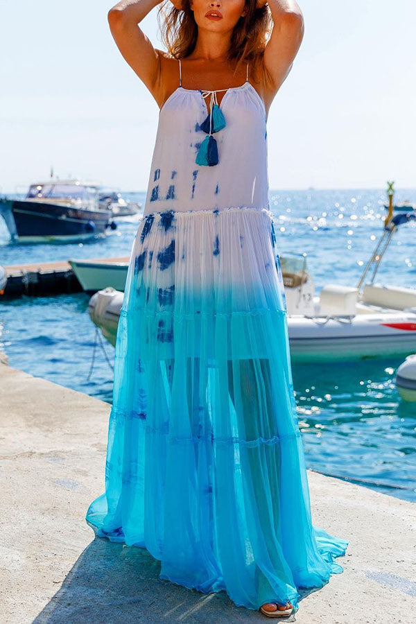 LB | Island Evenings Gradient Print Tassel Halter Maxi Dress