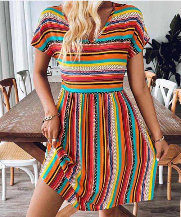 LB | Szykowna i zwiewna sukienka mini boho w paski