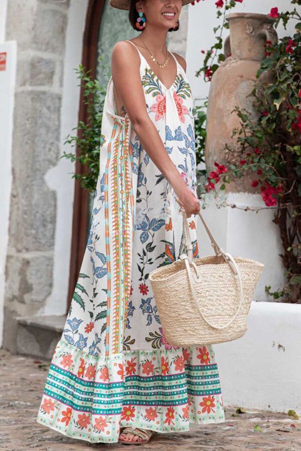 LB | Marisol Linen Blend Unique Print A-Line Slip Loose Maxi Dress