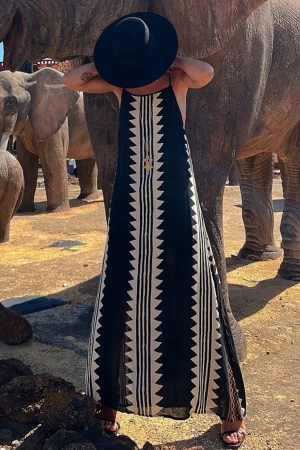 LB | Take A Trip Ethnic Print Backless A-Line Maxi Dress