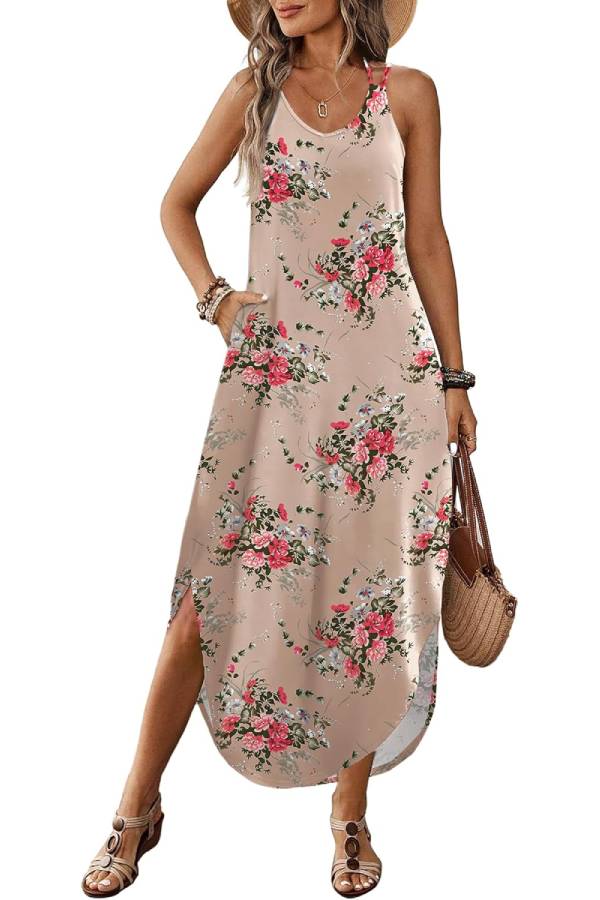 LB | Casual V-neck halter slit bohemian beach resort maxi dress