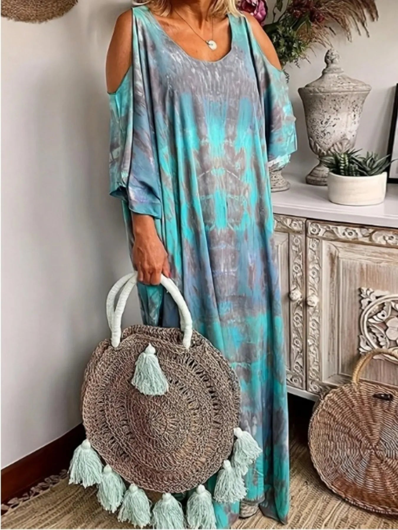 LB | Plus Size Tie-Dye Cold Shoulder Maxi Dress