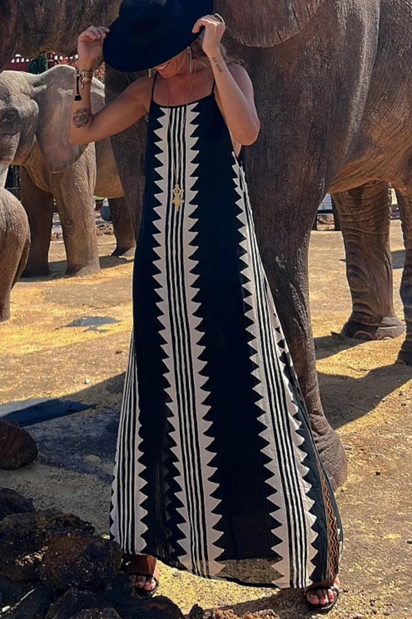 LB | Take A Trip Ethnic Print Backless A-Line Maxi Dress