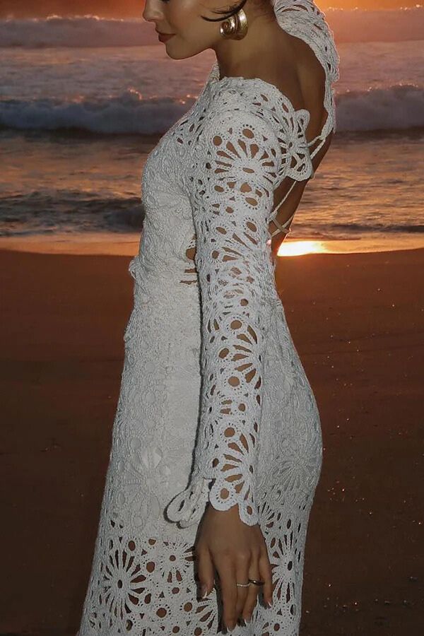 LB | Forever Sunsets Crochet Back Lace-up Coverup Maxi Dress
