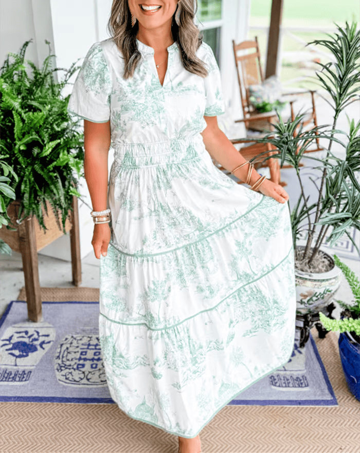 LB | Boho Chic V-Neck Kwiatowa sukienka maxi