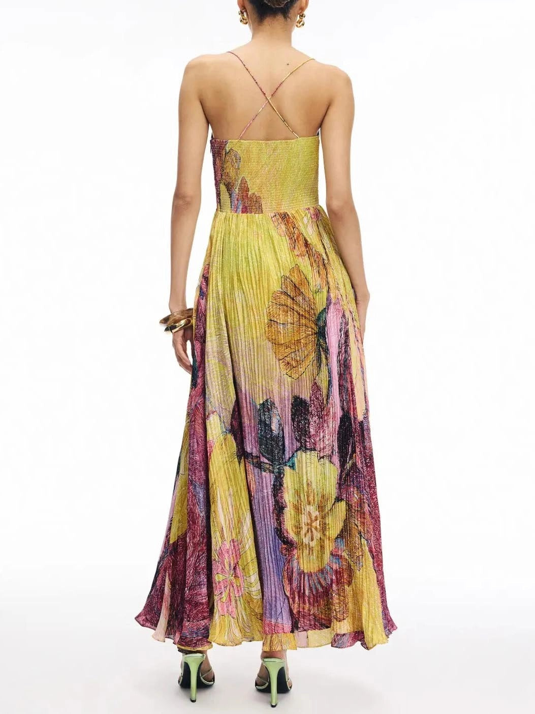 LB | Spaghetti Straps Waisted Floral Print Swing Maxi Dress