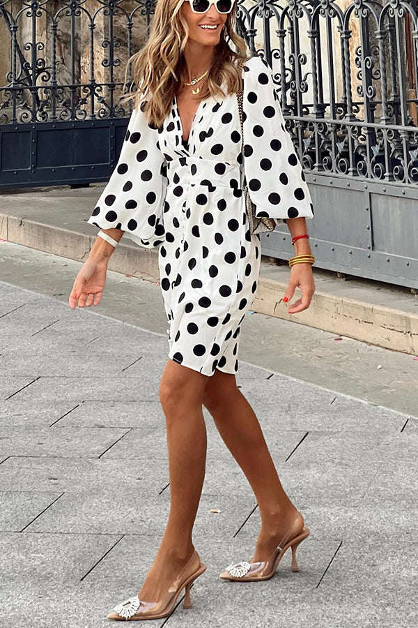 LB | Always The One Polka Dot Button Puff Sleeve Mini Sukienka