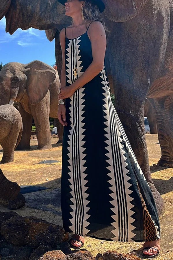 LB | Take A Trip Ethnic Print Backless A-Line Maxi Dress