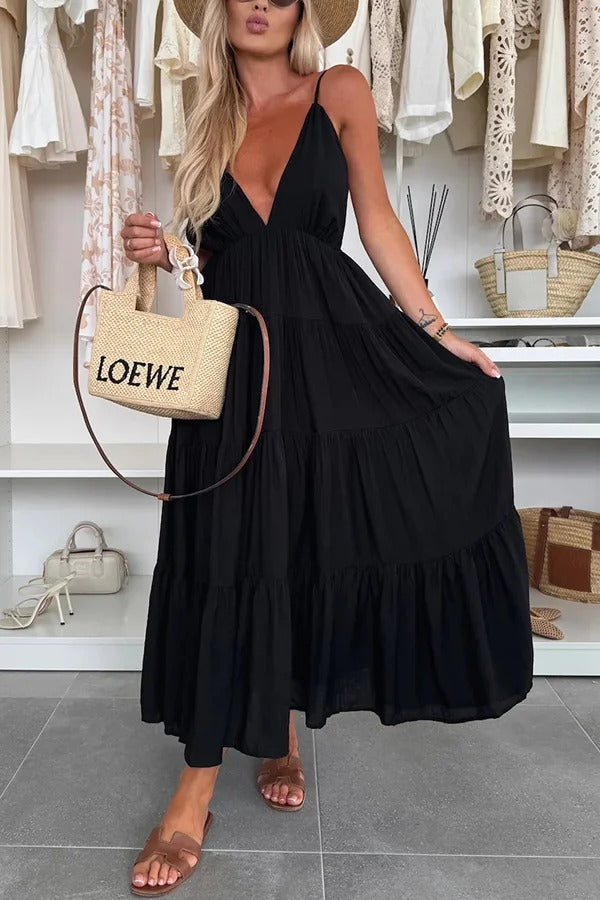 LB | Bohemian Style V-Neck Backless Slip Layered Holiday Maxi Dress