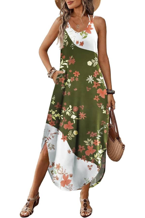 LB | Casual V-neck halter slit bohemian beach resort maxi dress