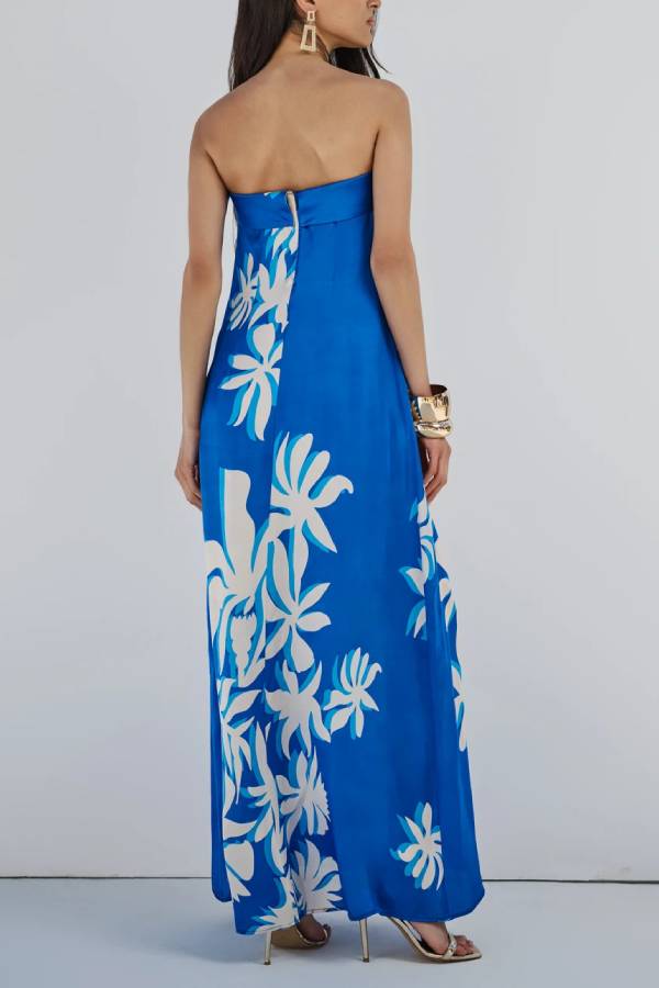 LB | Fashion Holiday Satin Unique Print Off Shoulder Maxi Dress