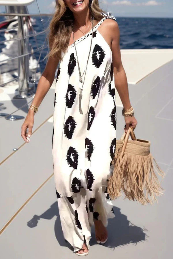 LB | Plenty of Sunshine Ethnic Print One Shoulder Loose Maxi Dress