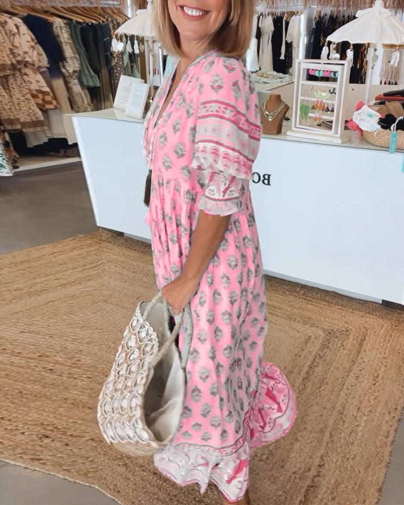 LB | Luźna sukienka maxi z długim rękawem w stylu boho